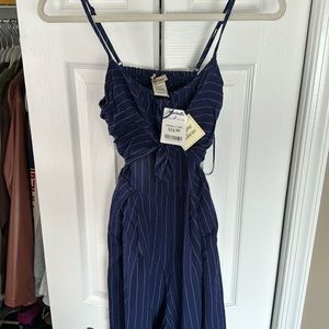 Navy Pinstriped Pant Romper NWT
